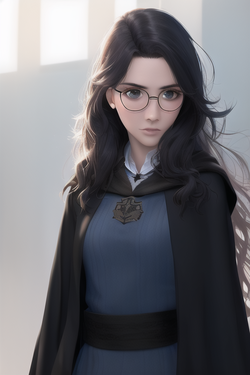 {{hogwarts}}, photo realistic, black hogwarts robe, woman, long messy hair, over s-415467146.png