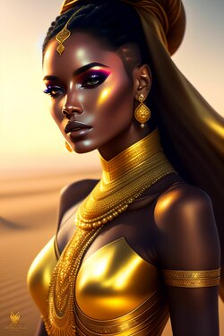 Lexica - A beautiful cinematic female sand goddess, golden dress, glow golden tatto, galatic ...jpeg